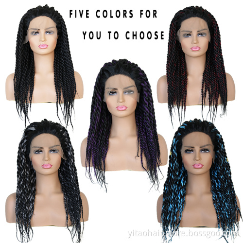 Lace Front Braids Wigs for Black Women Synthetic Hair Senegalese Twist Hand-Braided Wigs Black Blend Silver Grey Long Wig
